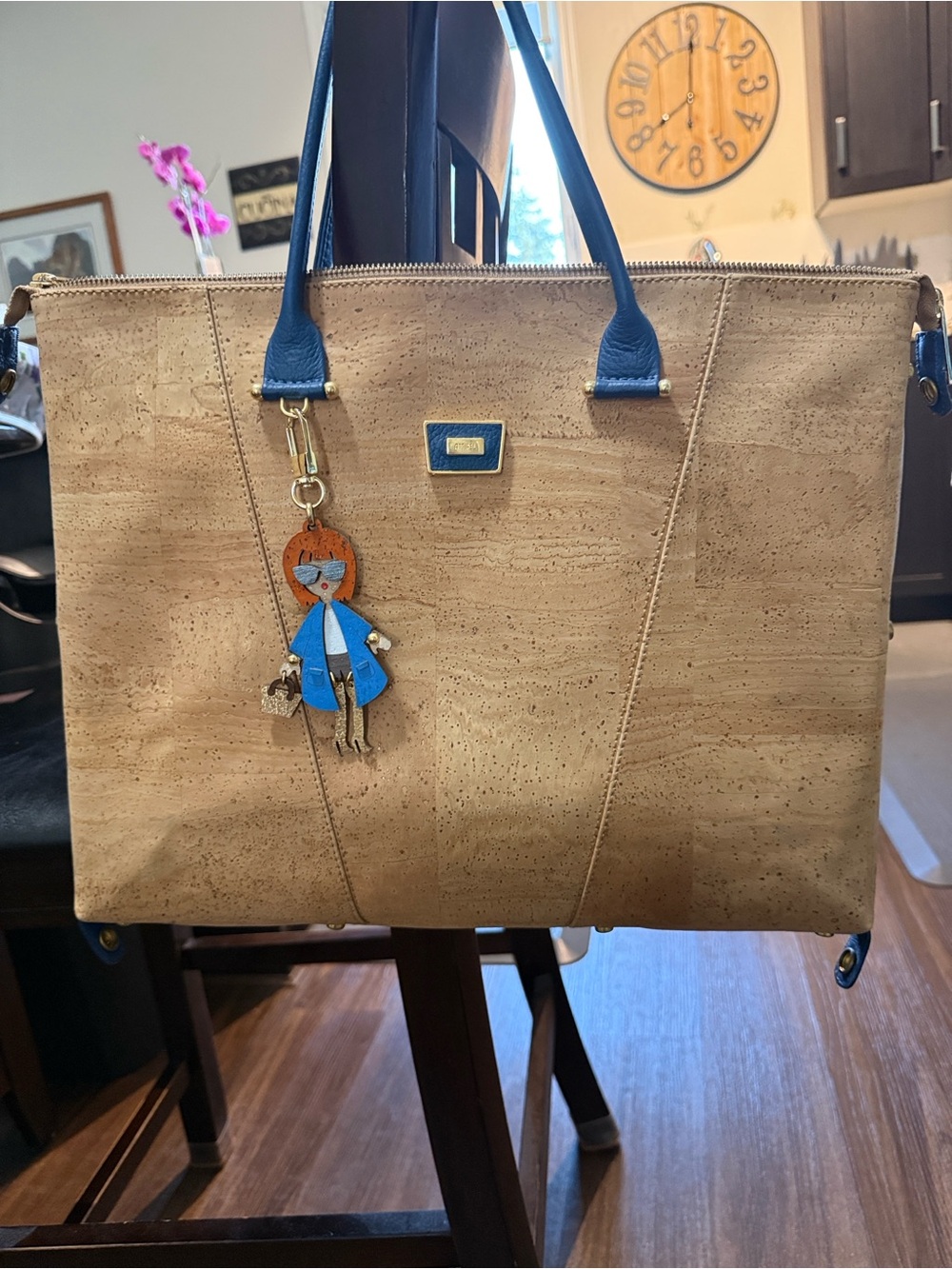 Impeccable qualityBlue-Accent Cork Tote Bag convertible 3 ways made in Portugal